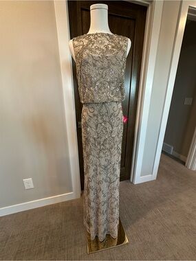 aidan mattox champagne dress Aidan Mattox Long Sequin Dress Champagne with Silver Gold